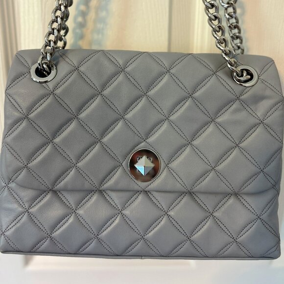 Kate Spade Gray Quilted Leather Purse with Matching Wallet - Picture 1 of 13